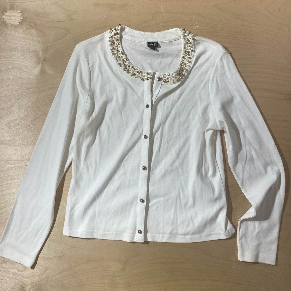 Rafaella White Button Down Shirt with Gold Embellishments PM (QM)